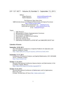 O P - S F N E T - Volume 20, Number 5 – September 15, 2013 Editors: Diego Dominici Martin Muldoon  