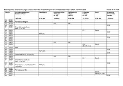 Terminplanung der Gremiensitzungen