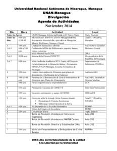 Universidad Nacional Autónoma de Nicaragua, Managua  UNAN-Managua Divulgación Agenda de Actividades