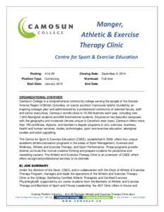 Manger, Athletic & Exercise Therapy Clinic Centre for Sport & Exercise Education Posting: A14-09