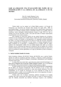 SAID AL-ANDALUSÍ: UNA EVALUACIÓN DEL PAPEL DE LA INVESTIGACIÓN Y LA CIENCIA EN EL-ANDALUS Y EN EL MUNDO (siglo XI)