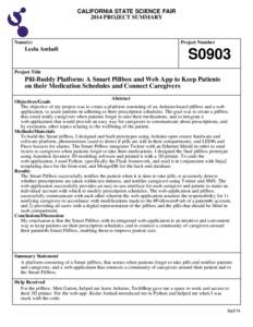 CALIFORNIA STATE SCIENCE FAIR 2014 PROJECT SUMMARY Name(s)  Leela Amladi