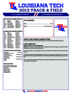2013 TRACK & FIELD 54 ALL-AMERICAN HONORS	  LOUISIANA TECH INDOOR SCHEDULE