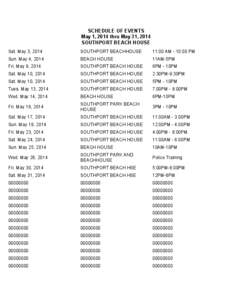 SCHEDULE OF EVENTS May 1, 2014 thru May 31, 2014 SOUTHPORT BEACH HOUSE