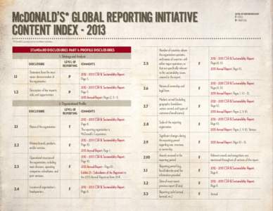 MCDONALD’S* GLOBAL REPORTING INITIATIVE CONTENT INDEXLevel of Reporting Key  F = FULL