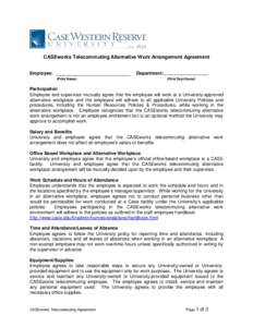 CASEworks Telecommuting Alternative Work Arrangement Agreement Employee: Department: (Print Name)