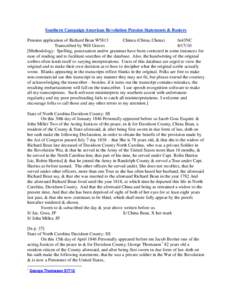 Southern Campaign American Revolution Pension Statements & Rosters Pension application of Richard Bean W5813 Chinea (China, Chena) fn43NC Transcribed by Will Graves[removed]