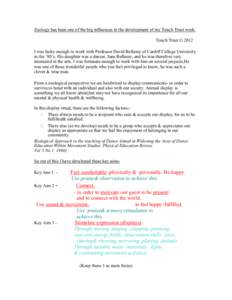 Zoology has been one of the big influences in the development of my Touch Trust work. Touch Trust © 2012 I was lucky enough to work with Professor David Bellamy of Cardiff College University in the ‘80’s. His daught