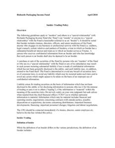 Richards Packaging Income Fund  April 2010 Insider Trading Policy Overview