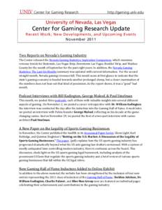 Center for Gaming Research  http://gaming.unlv.edu  