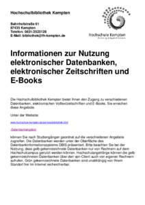 Hochschulbibliothek Kempten BahnhofstraßeKempten Telefon: E-Mail: 