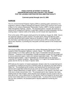 Underground Injection Control (Uic) Permit  For The Lahaina Wastewater Reclamation Facility