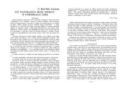 13. Band Malet Armstrong  CZY NATURALISTA MOŻE WIERZYĆ W UNIWERSALIA? [1986] Streszczenie Celem artykułu jest pokazanie, że dwa stanowiska ontologiczne, zwane przez autora