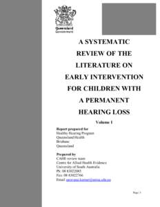 A SYSTEMATIC REVIEW OF THE LITERATURE ON EARLY INTERVENTION FOR CHILDREN WITH A PERMANENT