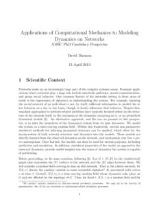 Applications of Computational Mechanics to Modeling Dynamics on Networks AMSC PhD Candidacy Prospectus David Darmon 13 April 2013