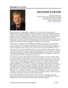 Karash/Associates  RICHARD KARASH Karash Associates, LLC 23 Shore Road P.O. Box 296, Grantham NH[removed]Chestnut Street, Boston MA 02108
