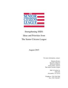 Strengthening SSDI: Ideas and Priorities from The Senior Citizens League August 2015