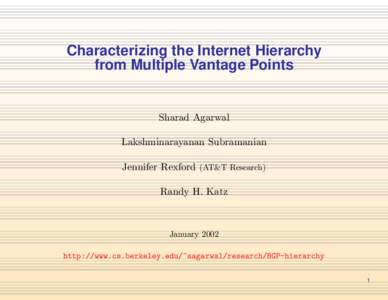 Characterizing the Internet Hierarchy from Multiple Vantage Points Sharad Agarwal Lakshminarayanan Subramanian Jennifer Rexford (AT&T Research)