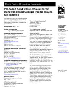 Public Notice: Request for Comments  DEQ Proposed solid waste closure permit Renewal closed Georgia Pacific Wauna