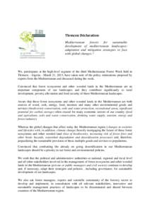 Tlemcen Déclaration Mediterranean forests for sustainable development of mediterranean landscapes: