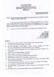 Government of India Ministry of Human Resource Development Department of School Education and Literacy Mid Day Meal Division  Minutes of the meeting of Empowered Committee for Mid Day Meal Scheme