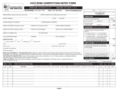 2010 San Francisco Chronicle Wine Competition Entry Form