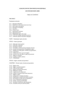 CONSTITUTION OF THE PORTUGUESE REPUBLIC SEVENTH REVISION[removed]TABLE OF CONTENTS  PREAMBLE