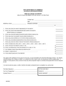 IOWA DEPARTMENT OF COMMERCE ALCOHOLIC BEVERAGES DIVISION WINE GALLONAGE TAX REPORT (More 5% Alcohol By Weight, 6.25% By Volume, or 12.5 By Proof)  PERMIT NO. _______________________________________________