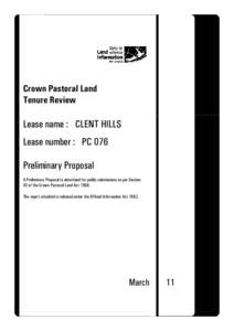 Crown Pastoral - Tenure Review - Clent Hills - Preliminary Proposal