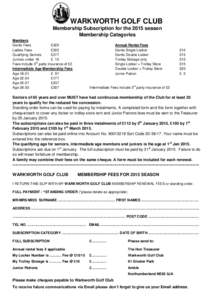 WARKWORTH GOLF CLUB Membership Subscription for the 2015 season Membership Categories Members Gents Fees £322