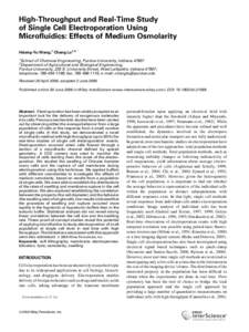 High-Throughput and Real-Time Study of Single Cell Electroporation Using Microfluidics: Effects of Medium Osmolarity Hsiang-Yu Wang,1 Chang Lu1,2 1