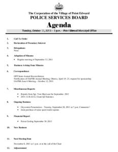 The Corporation of the Village of Point Edward  POLICE SERVICES BOARD Agenda Tuesday, October 11,