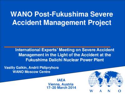 WANO Post-Fukushima Severe Accident Management Project International Experts’ Meeting on Severe Accident Management in the Light of the Accident at the Fukushima Daiichi Nuclear Power Plant