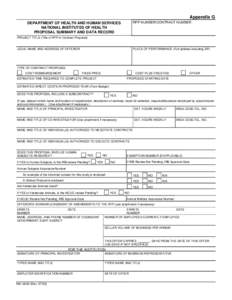 SBIR Contract Solicitation Form - Appendix G, Proposal Summary and Data Record