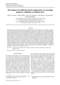 HYDROLOGICAL PROCESSES Hydrol. Process. 23, 2513– [removed]Published online 22 May 2009 in Wiley InterScience (www.interscience.wiley.com) DOI: [removed]hyp[removed]The impact of coniferous forest temperature on incomi