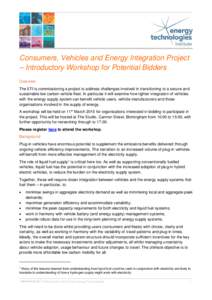 Consumers, Vehicles and Energy Integration Project – Introductory Workshop for Potential Bidders