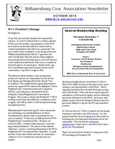 I Williamsburg Civic Association Newsletter OCTOBER 2013 WWW.WCA-ARLINGTON.ORG