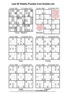 Last 36 Weekly Puzzles from Sudoku-xls Puzzle 1881