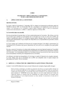 COREE EXAMEN DE L’APPLICATION DE LA CONVENTION ET DE LA RECOMMANDATION DE 1997 A.  APPLICATION DE LA CONVENTION