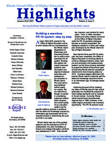 Rhode Island Office of Higher Education  Highlights Summer/Fall[removed]Volume 4, Issue 2