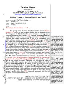 Parashat Shemot ‫פרשת שמות‬ Shabbat Tevet 19, 5772, January 14, 2012 MATSATI.COM / Rightly Dividing The Word of God http://www.matsati.com | [removed]