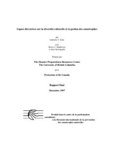 Lignes directrices sur la diversité culturelle et la gestion des catastrophes par Gabriela Y. Solis avec Henry C. Hightower et June Kawaguchi