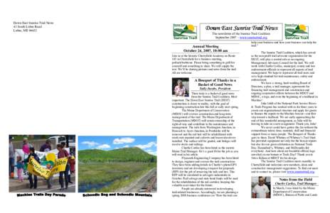 Down East Sunrise Trail News 43 South Lubec Road Lubec, ME[removed]Down East Sunrise Trail News The newsletter of the Sunrise Trail Coalition
