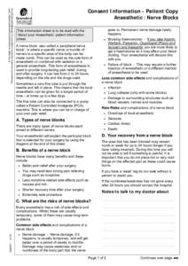 Anaesthetic: Nerve Blocks - Anaesthetic Patient Information sheets