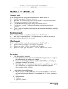 NATIONAL GUIDELINES FOR EDUCATING EMS INSTRUCTORS AUGUST 2002 MODULE 19: DISCIPLINE Cognitive goals At the completion of this module the student-instructor should be able to: