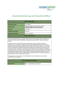 Education Monitoring and Evaluation Officer General Information Assignment Code: EC0714BD01