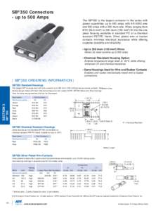 SB®350 Connectors - up to 500 Amps The SB®350 is the largest connector in the series with power capabilities up to 450 amps with 4/0 AWG wire and 500 amps with a 350 mcm wire. Wires ranging from