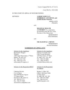 Court of Appeal File No.:27-12-CA Court File No.: N/C[removed]IN THE COURT OF APPEAL OF NEW BRUNSWICK BETWEEN:  ALBERT JOHN GAY,