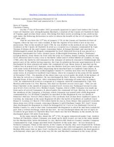 Southern Campaign American Revolution Pension Statements Pension Application of Benjamin Marshall S5728 Transcribed and annotated by C. Leon Harris State of Virginia Charlotte County On this 3 d day of December 1832 pers