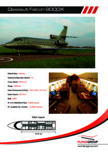 Dassault Falcon 900DX  Default Base : Antwerp Seating Configuration (Seats) : 14 Cruise Speed : 850 km/h Range : 7600 km